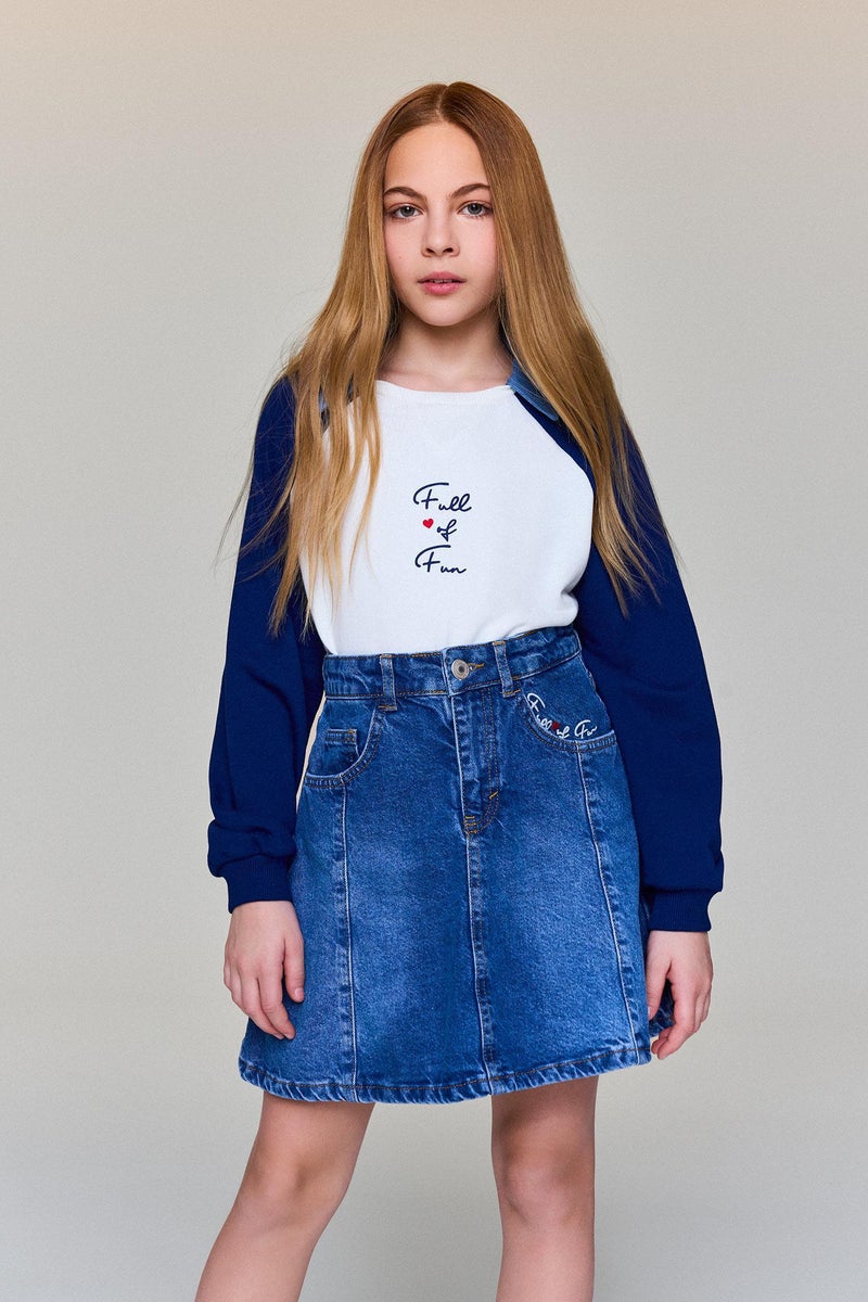DeFacto Blue Girl Girl Slogan Printed Polo Collar Sweatshirt Casual - Image 1